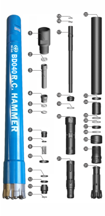 Black Diamond Drilling BD040 Reverse Circulation RC Hammer Parts list