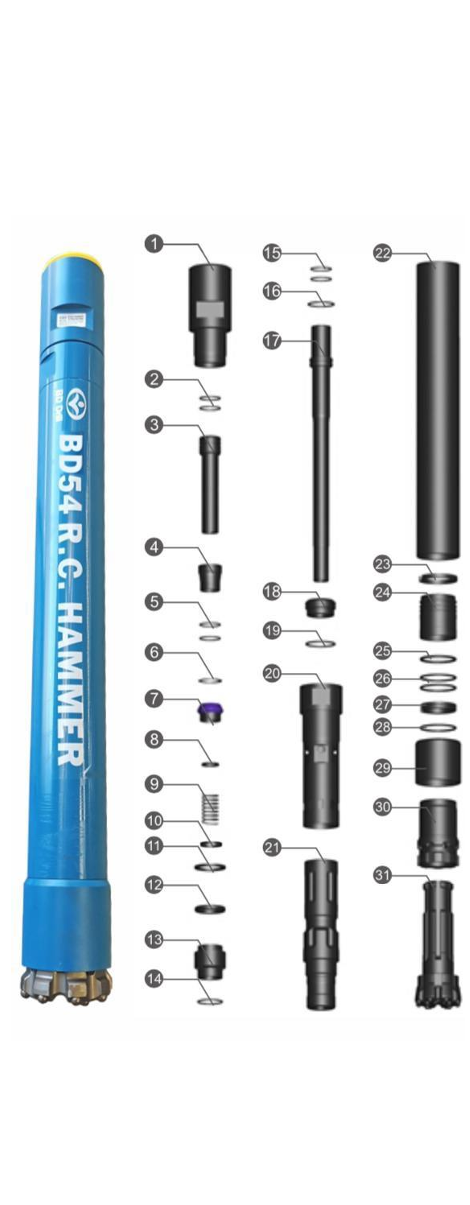 Black Diamond Drilling BD54 Reverse Circulation RC Hammer Parts list