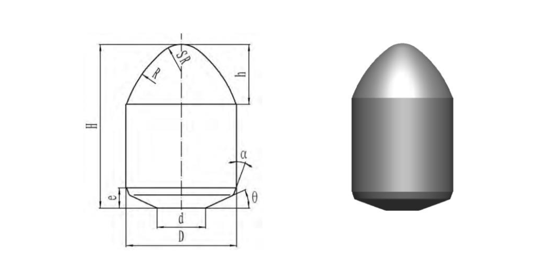 Black Diamond Drilling Cemented Carbide Semi-Ballistic Button Schematic