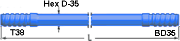 Black Diamond Drilling Face and Development Drilling Tools Extension-Rod T38-Hex35-BD35