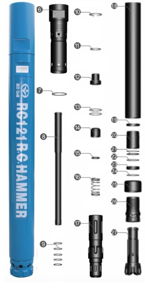 Black Diamond Drilling RC121 Reverse Circulation RC Hammer Parts list