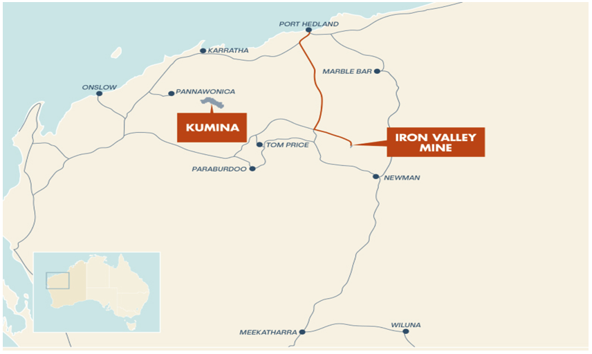 Pilbara map with Iron Valley Mine location